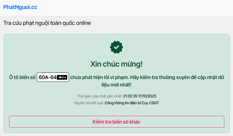xe không có lỗi vi phạm