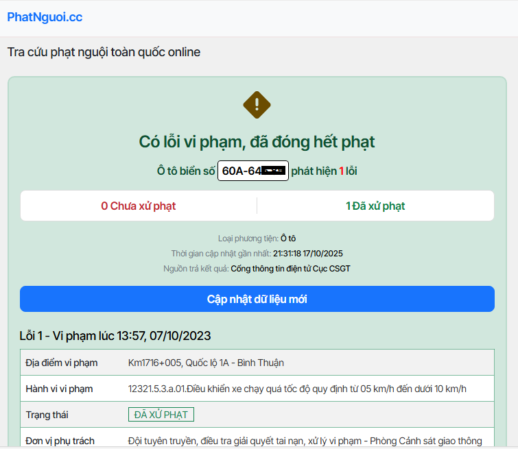 Xe có lỗi vi phạm