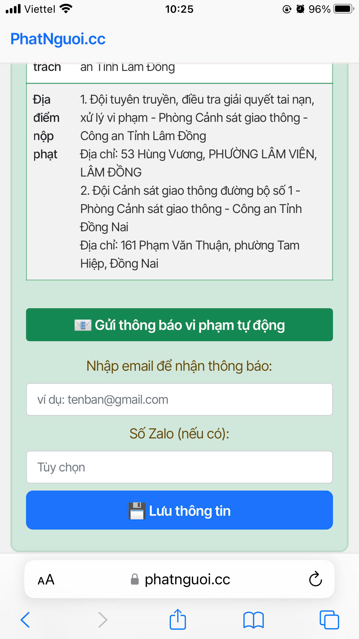 Gửi thông báo vi phạm tự động