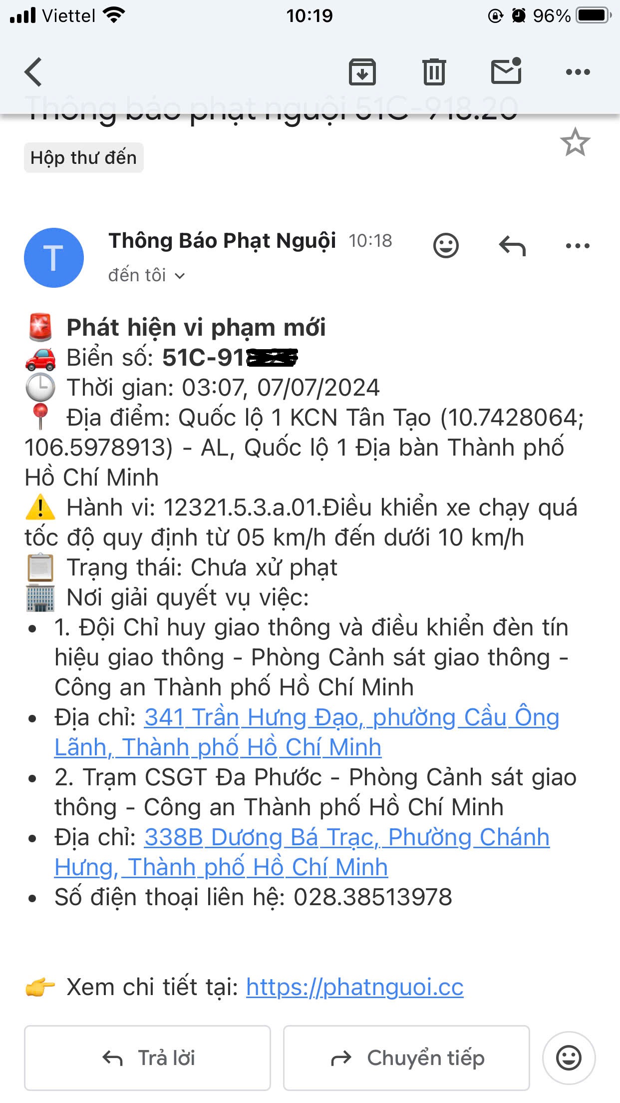 Email thông báo vi phạm tự động